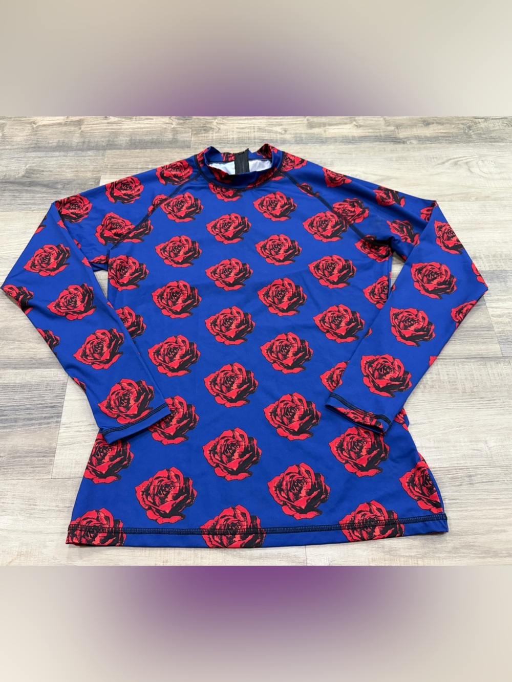 J.Crew Rash Guard Blue Red Rose Floral Long Sleeve Swim Top Size M